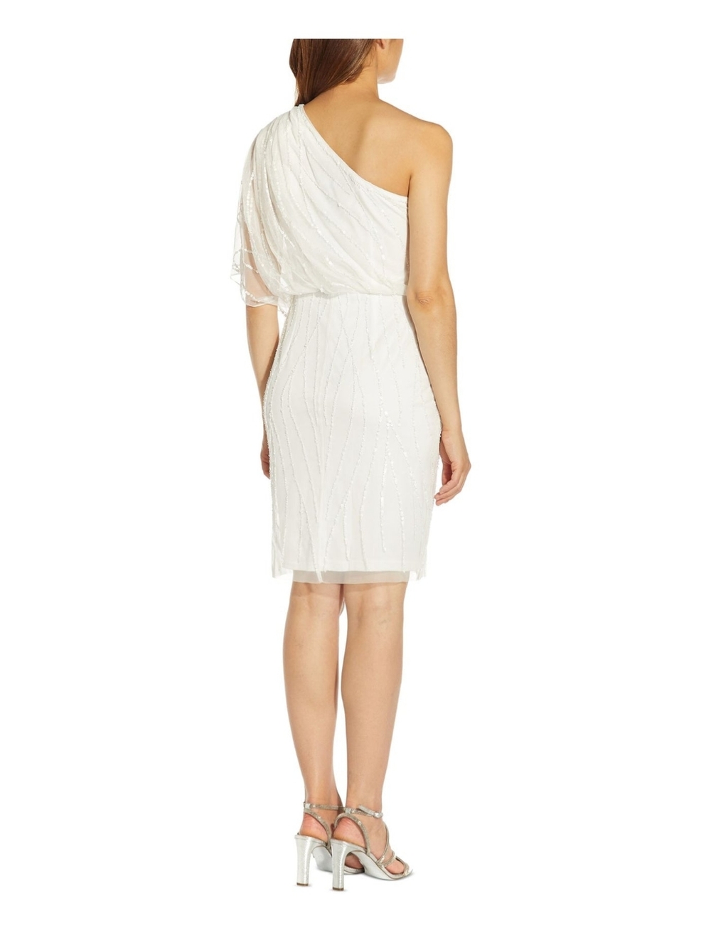 Adrianna Papell White One-Shoulder Beaded Sequin Cocktail Dress Size 6 NWT - Picture 8 of 8